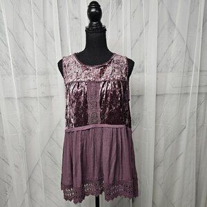 Knox Rose Plum Velour Fairy Grunge Crochet Boho Tank Size L